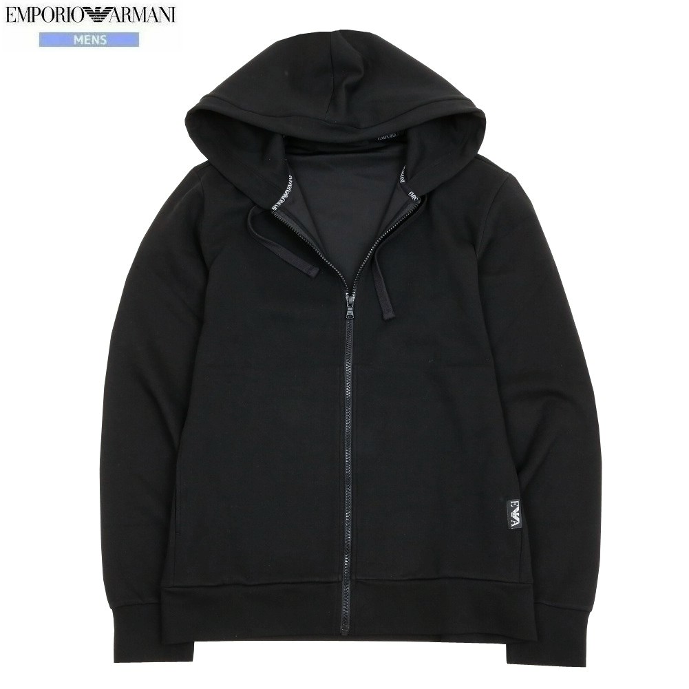 新古品 エンポリオアルマーニ フーディー EMPORIO ARMANI 25%OFF メンズ ブランド名 伸ばすこと ピケ テリー 汗水 ジップ パーカー 待ち合い室御召しもの 黒 2304BF