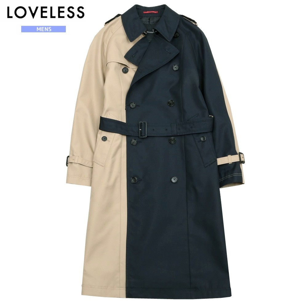訳あり商品 ラブレス トレンチコート LOVELESS メンズ ブランド 撥水 ブロッキング 紺&times;ベージュ 2506BF｜ａｎｅｗ