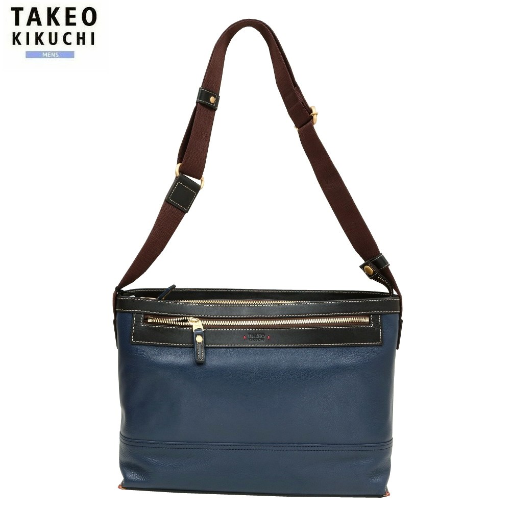 タケオキクチ ショルダーバッグ TAKEO KIKUCHI 25%OFF メンズ ブランド 本革 マンチェスター レザー A4 紺 1607BF|anew