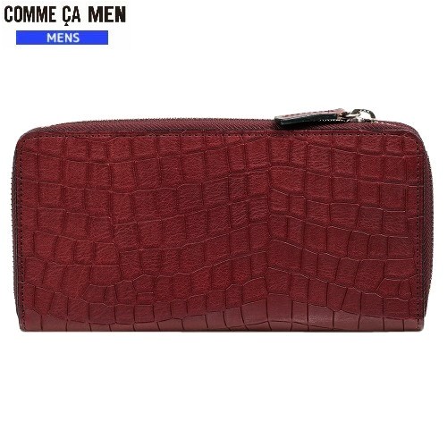 コムサメン 長財布 COMME CA MEN 50%OFF メンズ ブランド 本革 クロコ型押し レザー ラウンドファスナー 赤 23/10/1 051023
