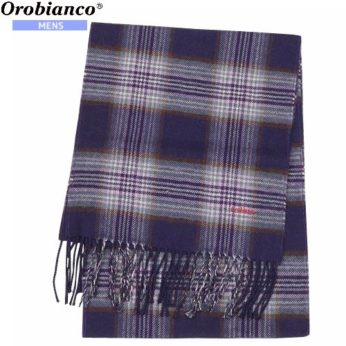 オロビアンコ マフラー Orobianco メンズ ブランド ギフト プレゼント 日本製 ロゴ刺繍 チェック ウール フリンジ 紫 23/11/3 161123【ネコポスで送料無料】