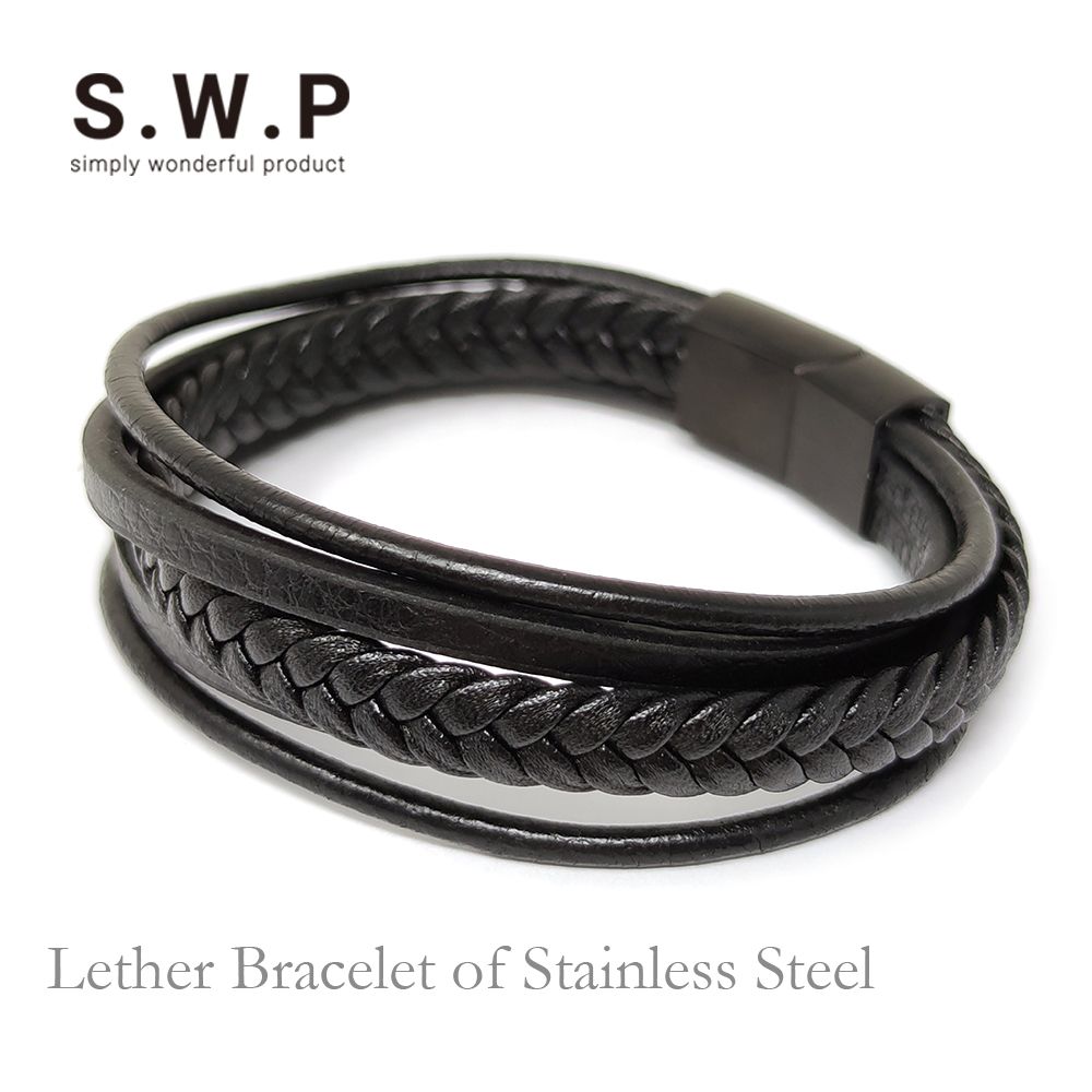 楽天市場 メンズ レザー ブレスレット ステンレス アレルギー対応 本革 ブラック Mbss 008 Springs スプリングス