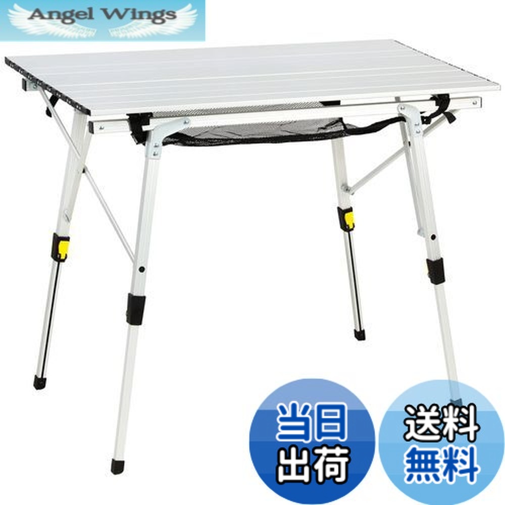 【送料無料】Timber Ridge アウトドアテーブル 折りたたみ 高さ調節 耐荷重30kg アルミ ロールテーブル 収納袋付き コンパクト キャンプ用 90L*53W*45-70Hcm 重量4.2kg