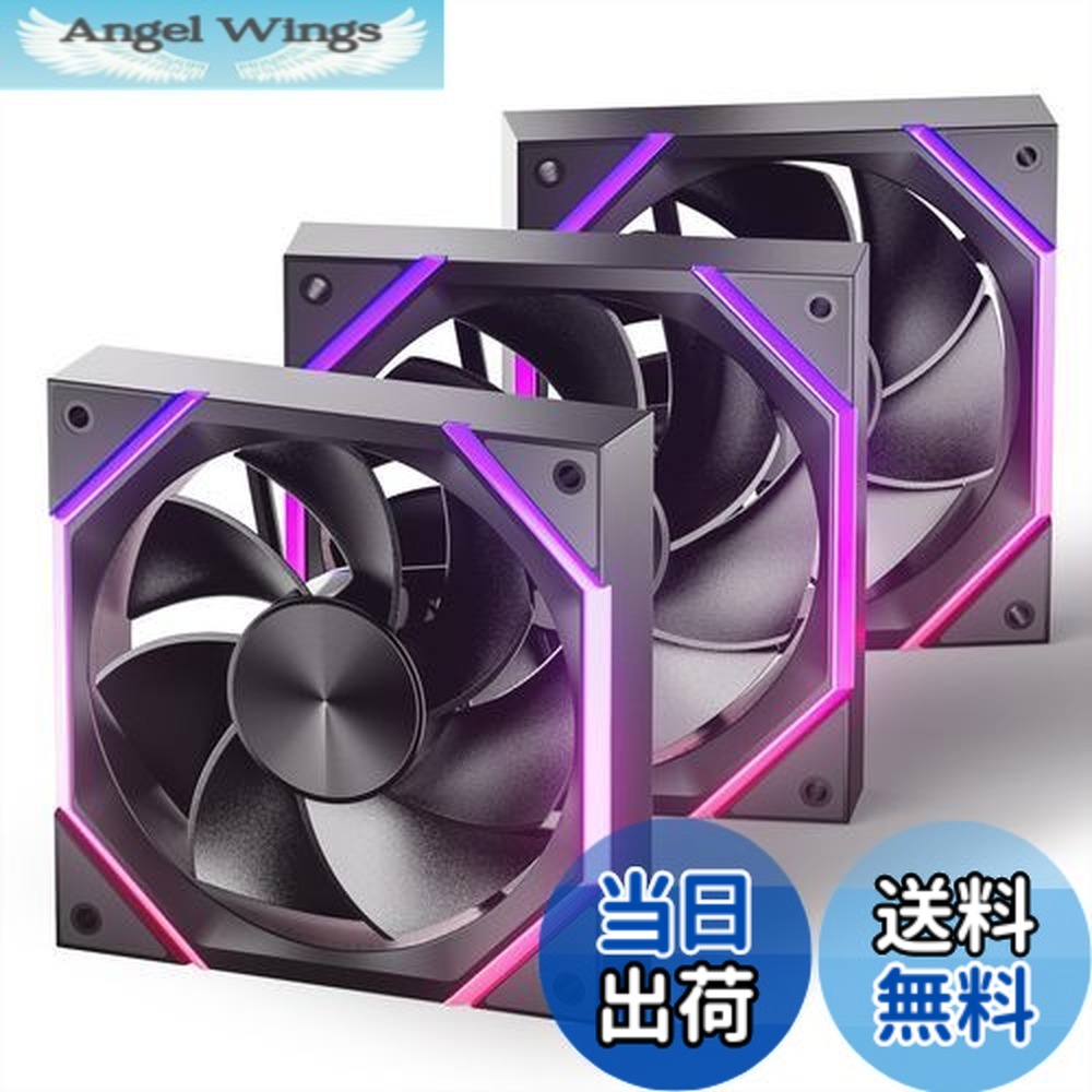 【送料無料】AsiaHorse PCケースファン 120MM 3本 逆向(吸気) [ARGB] RGB ファン 4Pin PWM 5V 3Pin ARGB 2000RPM/風量61.5CFM/高精度・高性能HDBベアリング/作動時間50,000時間 Asus Aura ASRock GIGABYTE MSI RGBとの互換性あり Nyota-A12-黒