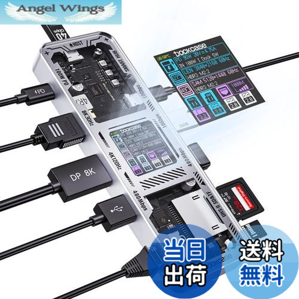 【送料無料】DOCKCASE 10-in-1 usb c ハブ スケルトン設計、4K@60Hz HDMI＆DP、Gigabit Ethernet、USB-CとUSB-A 10Gbpsデータポート搭載、100w PD急速充電、UHS-II TF/SDスロット MacBook Air/Pro, XPSなど対応 (Silver)