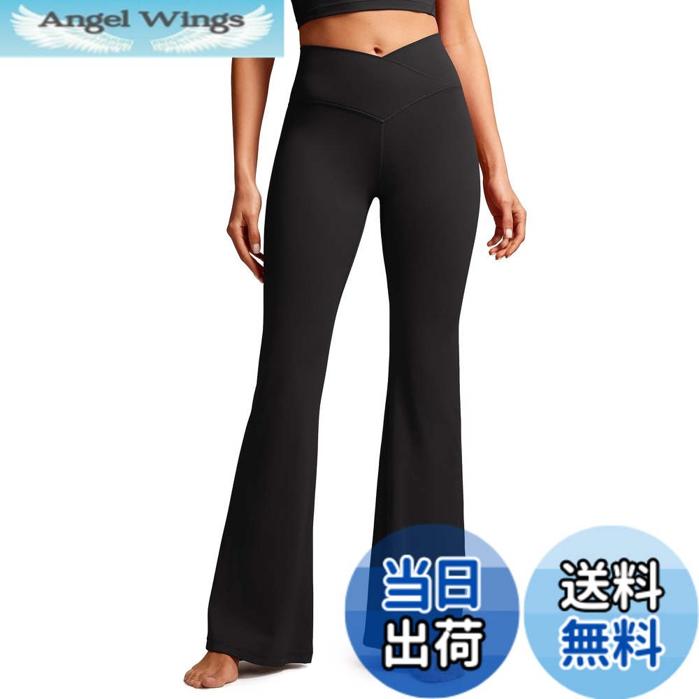 【送料無料】[CRZ YOGA] レギンス フレア ヨガパンツ Vウエスト 柔らか ストレッチ フィットネス 大きいサイズ 股下31インチ/78センチ Butterluxe ブラック XL