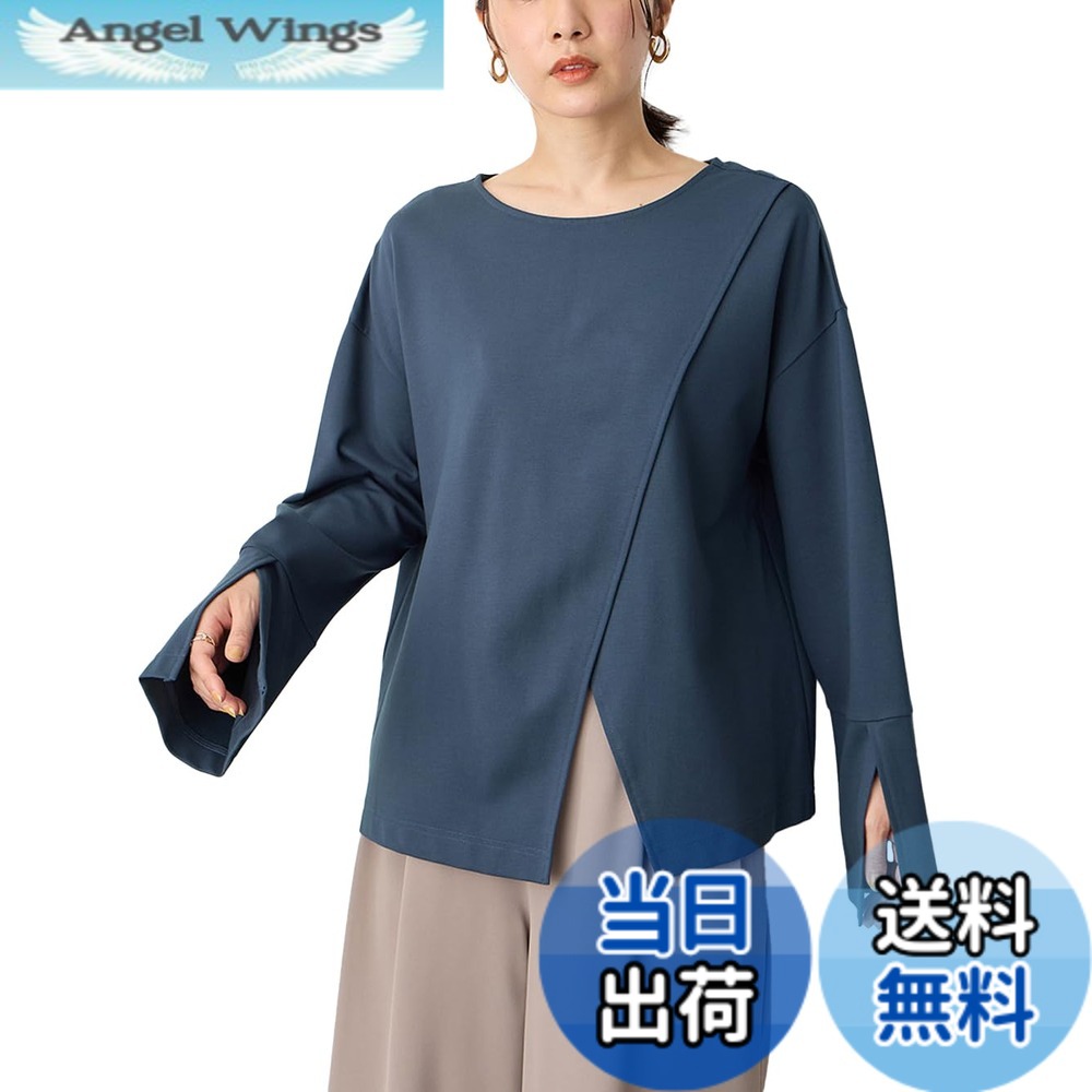【貨物輸送無料】[ANGELIEBE エンジェリーベ] レディース マタニティ 含ませる 差し交わす 細長い切口 呼びりん捩り ティーシャツ トップス 含ませる服 産前 産後 長袖 カットソー 無償性 青み