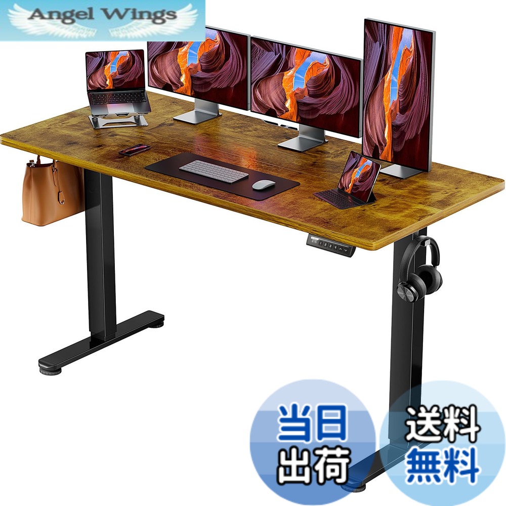 【送料無料】ErGear 電動 オフィスワークテーブル 色：ビンテージ(天板) / 黒(足)、サイズ：160*70cm