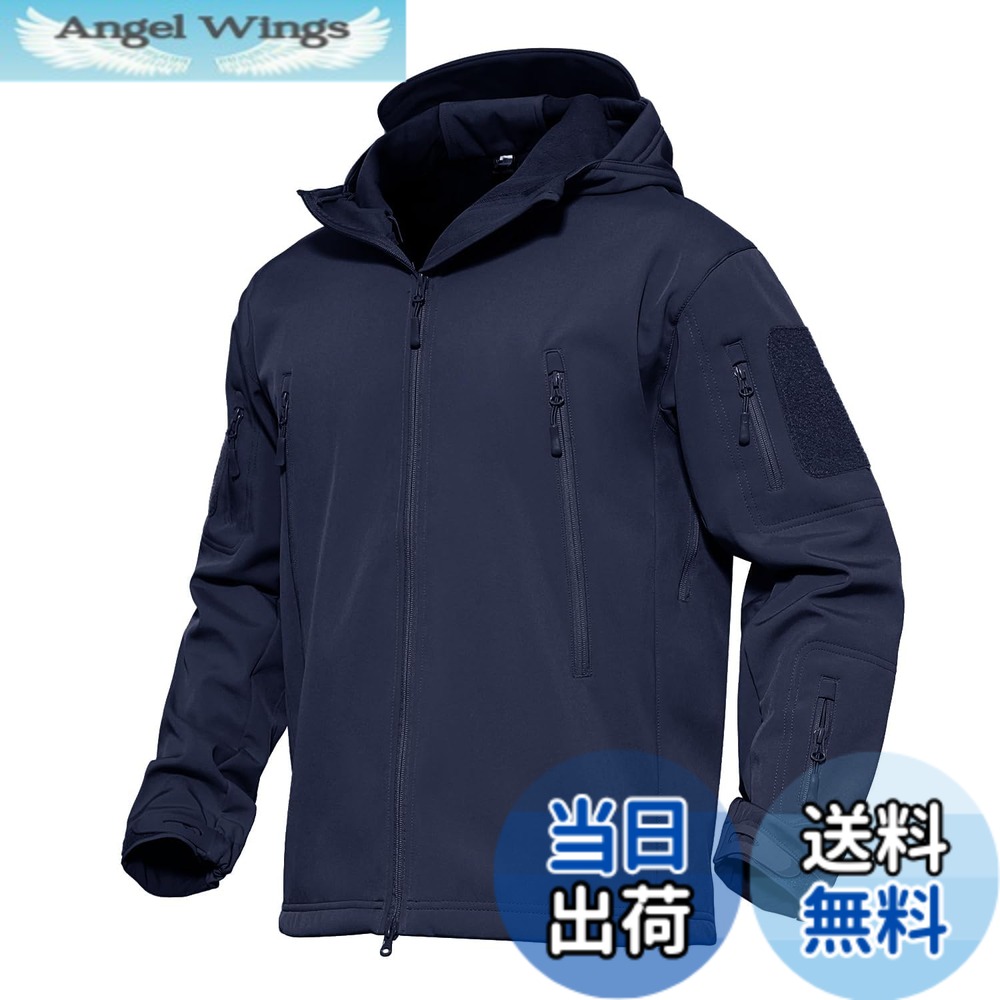 【貨物輸送無料】[MAGCOMSEN] タクティカルジャケット サバゲー メンズ アウトドア 山登りアウター 雨合羽防風 防寒着 裏フリース ソフトシェルジャケット ミリタリー ボンネット付き添い人 多衣嚢 イヤホンホール付き添い人 烏兎冬 色：米国海軍、大きさ：3XL