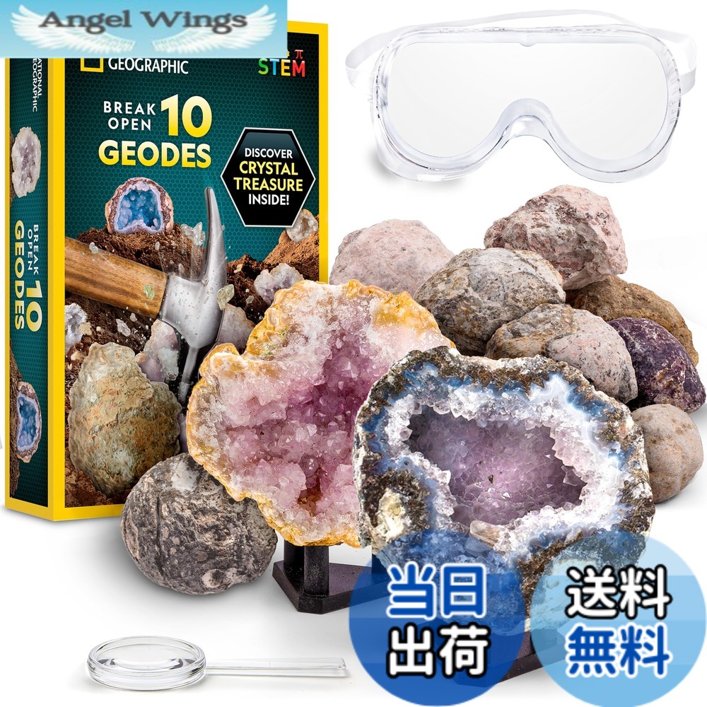 【送料無料】NATIONAL GEOGRAPHIC Break Open Geodesサイエンスキット － ゴーグル、詳細な学習ガイド、ディスプレイスタンド付き - あらゆる年齢の鉱物学や地質学愛好家に最適なSTEMサイエンスギフト。 色：マルチカラー、サイズ：Basic