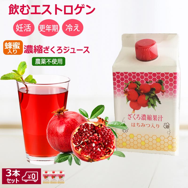 エストロゲン 女性ホルモン エラグ酸 蜂蜜が女性をサポート その他 健康食品 栄養 健康ドリンク ざくろジュース 蜂蜜入り 3本セット 無添加 農薬不使用 無着色で安心安全 イラン産ざくろ濃縮果汁500mlはちみつ入り濃縮ザクロジュース パミール高原はちみつ使用