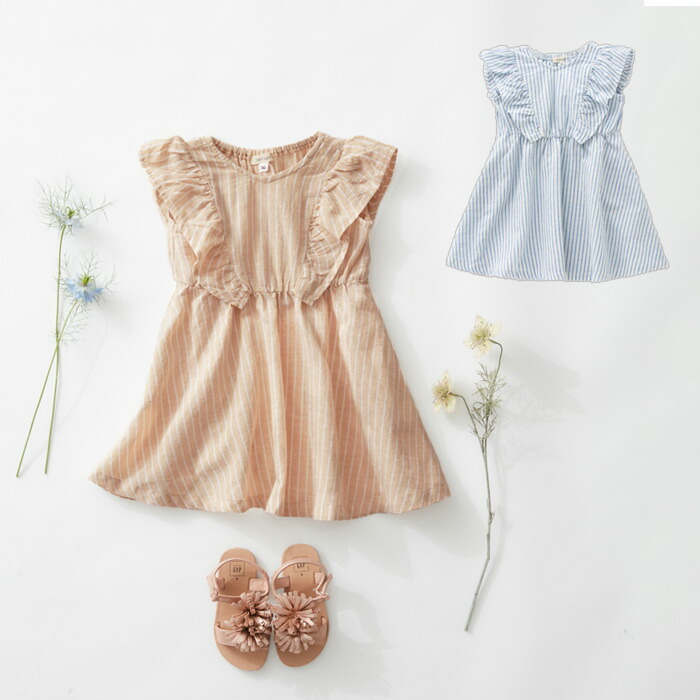 楽天市場 Seraph フリルワンピース ベビー 服 ノースリーブ ワンピース ストライプ ブルー ベージュ 女の子 かわいい おしゃれ ひざ丈 マタニティ授乳服ベビー Angeliebe