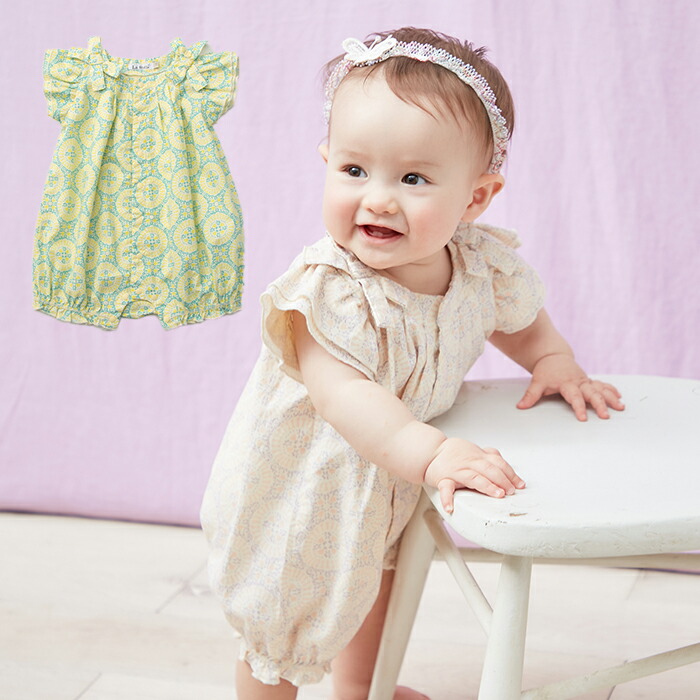 楽天市場 最大1000円offクーポン対象 La Stella タイル柄 リボン ギャザー ロンパースラ ステラ カバーオール りぼん ベビー 女の子 かわいい おしゃれ 半袖 ベビー服 赤ちゃん 幼児 新生児 男女兼用 春 夏 エンジェリーベ Angeliebe マタニティ授乳服ベビー