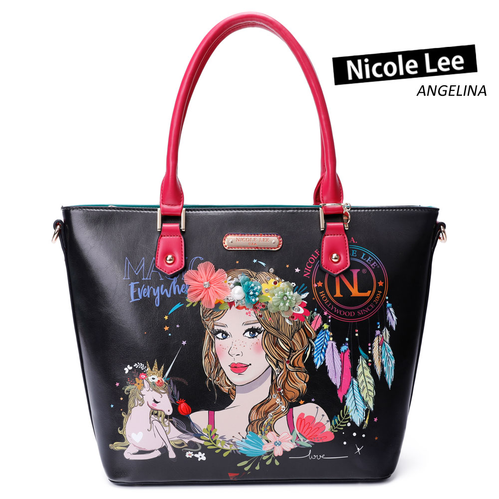 店舗良い 数量限定 Nicole Lee ニコールリー Lov Love Your Look ユニコーン ピンク フェザー フラワー トートバッグ ショルダー 花柄 ビーガン レディース バッグ 底鋲 ヴィーガン 人気 おしゃれ ママ ブランド バック 30代 40代 代 レインボーカラー