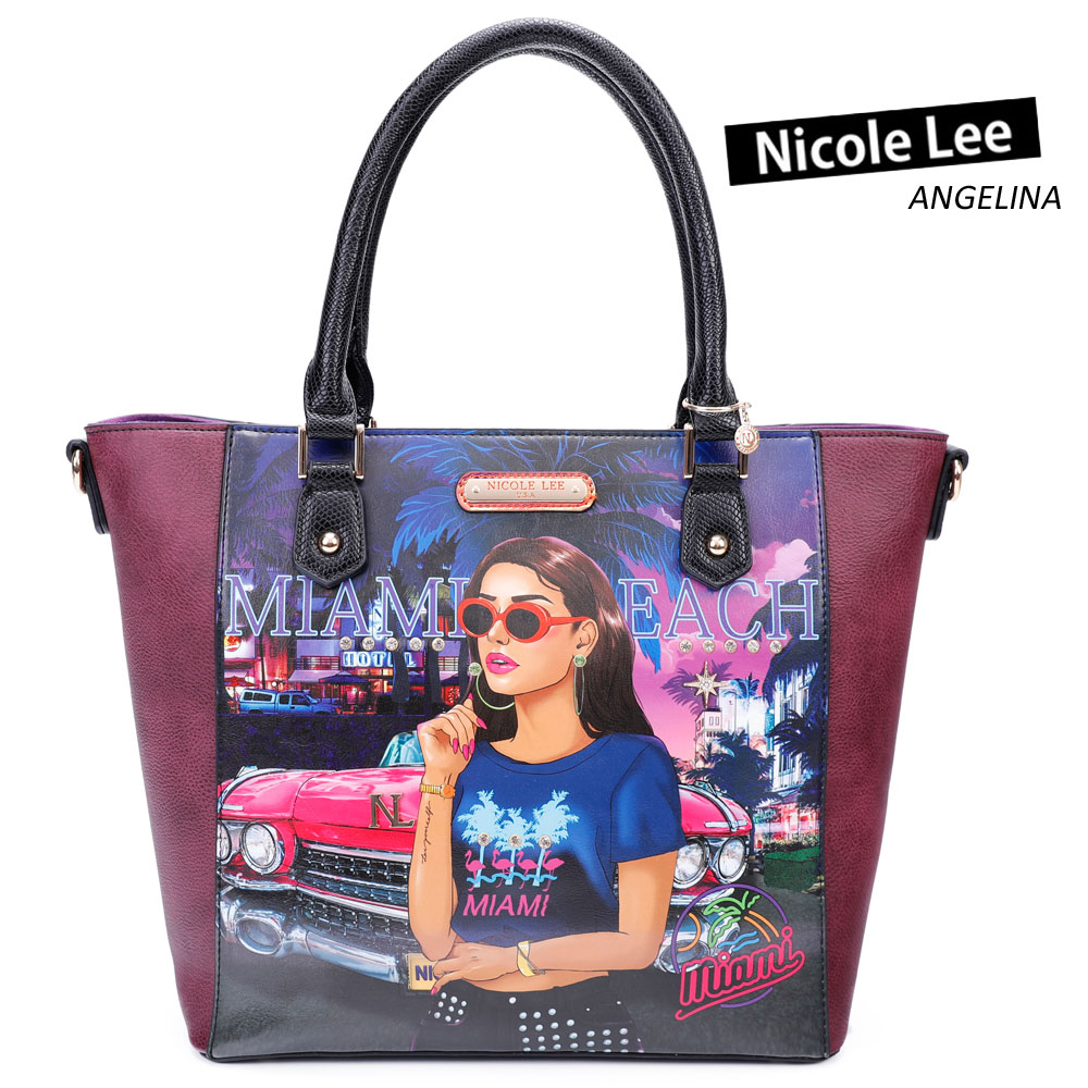 値引 Nicole Lee ニコールリー Mia Cruising In Miami クルージング マイアミ トートバッグ ショルダー アメ車 クラシックカー ビーガン レディース バッグ 底鋲 ヴィーガン 人気 ママ ブランド バック 30代 40代 代 パープル マイアミ ガール 希少