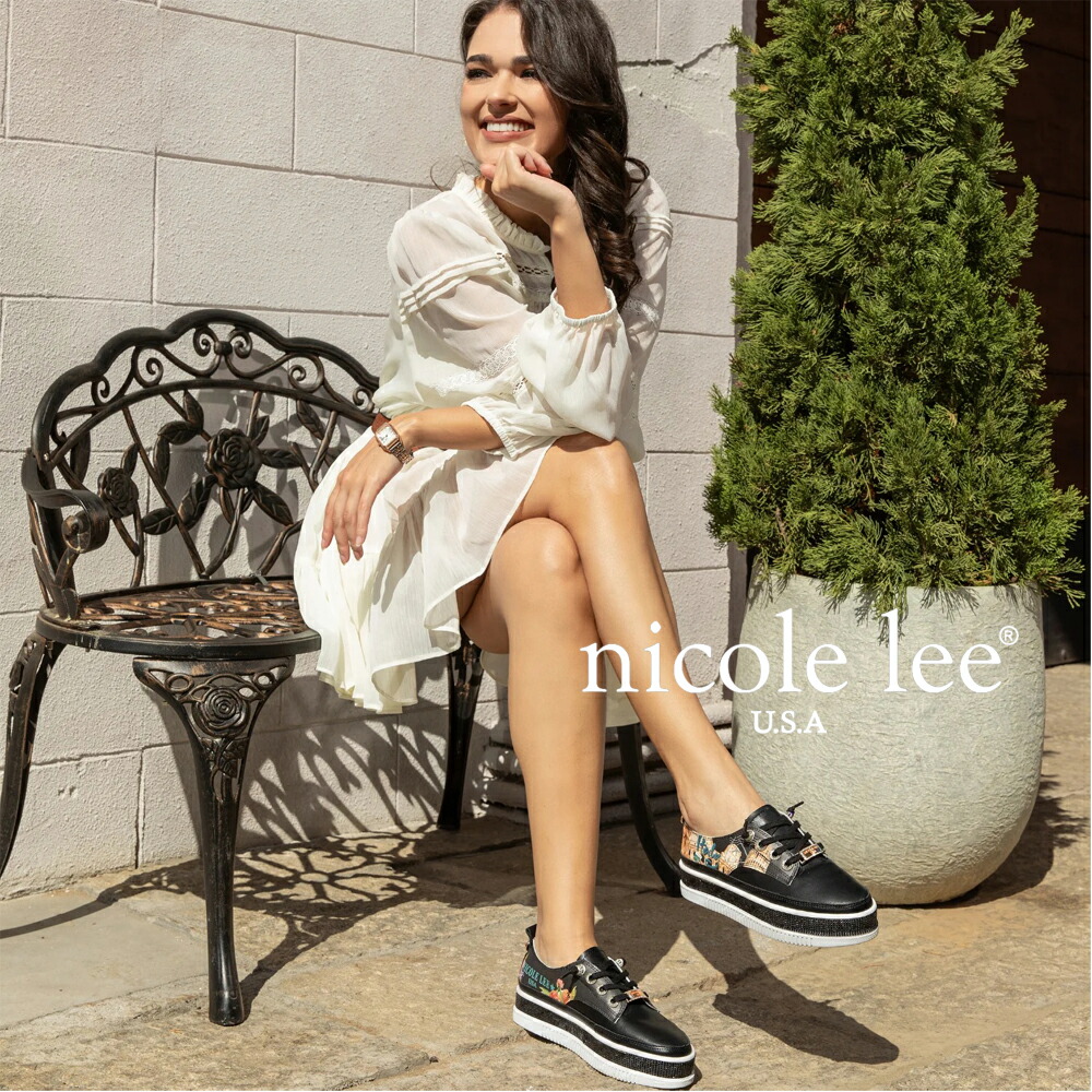 寸法押さえる  NICOLE LEE ニコールリー BLING23037 自己同一性派シューズ  レディース ラグジュアリー 心地よい スニーカー 厚底 ラインストーンスニーカー 貴石キラキラビジュー nicolelee ニコルロバート・エドワード・リー BLING PLATFORM LEATHER SNEAKER しろがね色 黒いこと 白いこと 靴 白