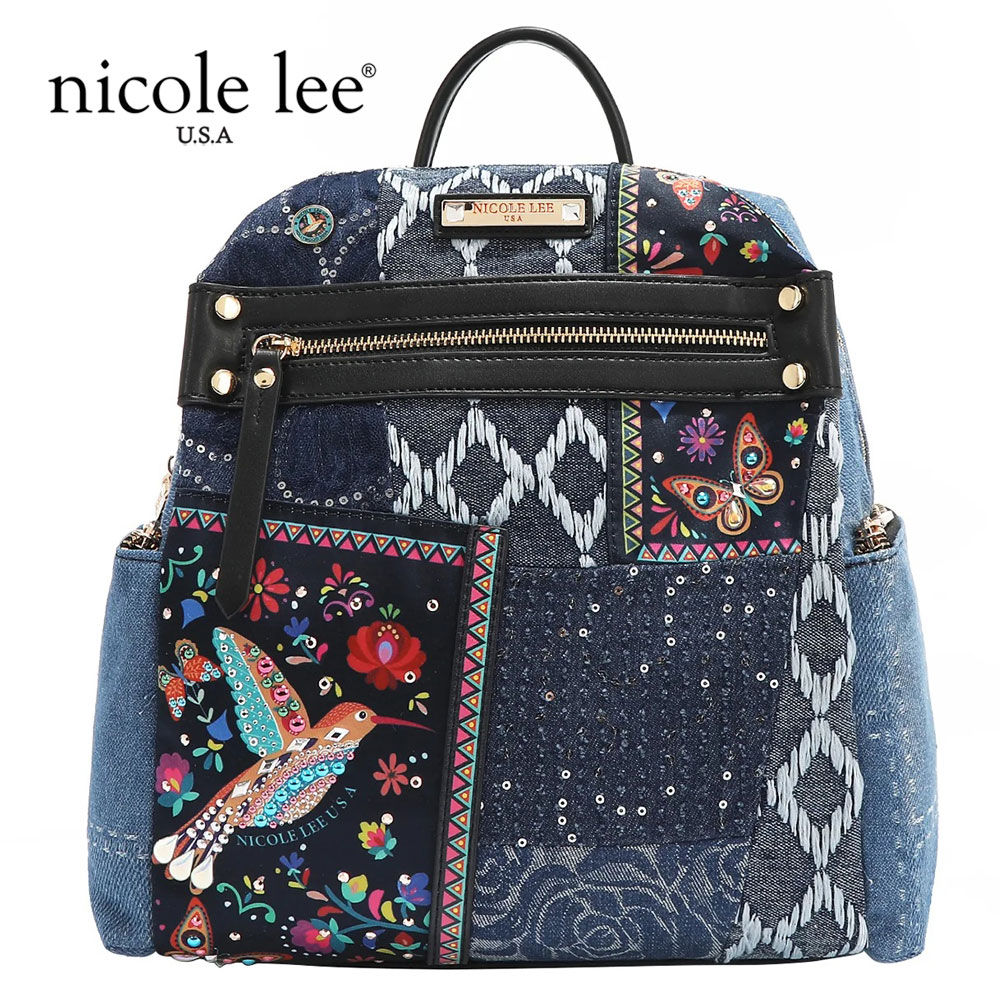 数量限定 NICOLE LEE ニコールリー JS17033 BOSQUE DE AMOR DENIM BACKPACK レディース デニム パッチワーク ハチドリ バックパック リュックサック リュックバッグ ビジュー スパンコール 春夏秋冬 30代 40代 20代 カジュアル カラフルビーズ 鞄 大きめ マザーズ|ANGELINA - アンジェリーナ