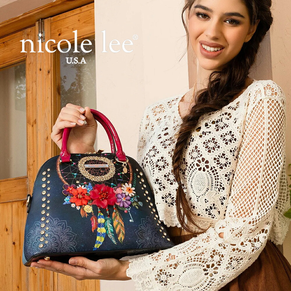 寸法押さえる NICOLE LEE ニコールリー DCT17259 DREAM COMES TRUE DOME BAG ドームバッグ トートバッグ ハンドバック  2WAY 肩肉 パステルカラー ビーガンレザー 30代 40代 20代 50代  御花 結晶ビーズ 色つや石ころ  花柄 意気ごみ捕手