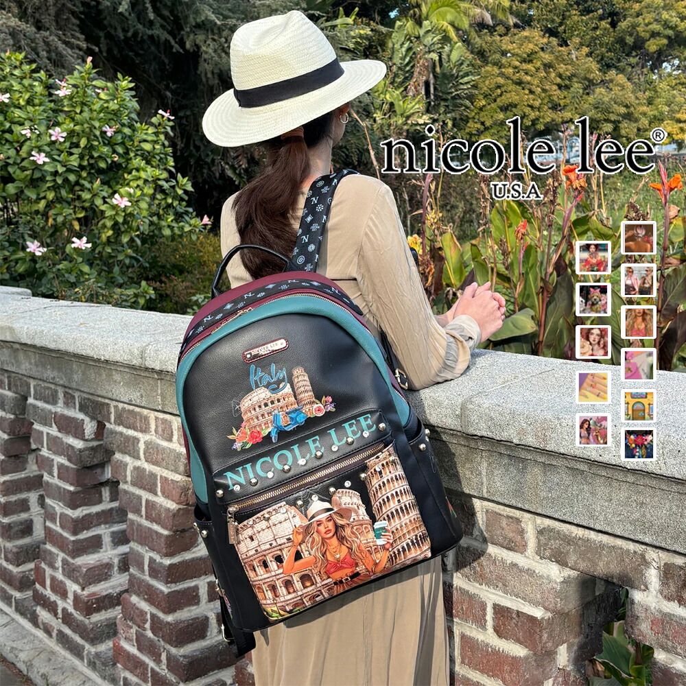 2026新作 数量限定！NICOLE LEE ニコールリー USB12769L レディース ポーチ付 リュックサック 18L USBポート付 バックパック 大きめ マザーズバッグ 旅行 ビーガンレザー ヴィーガン 30代 40代 20代 ニコルリー SDGs サステナブル 50代 60代 軽い 軽量 ニコルリー 通勤通学