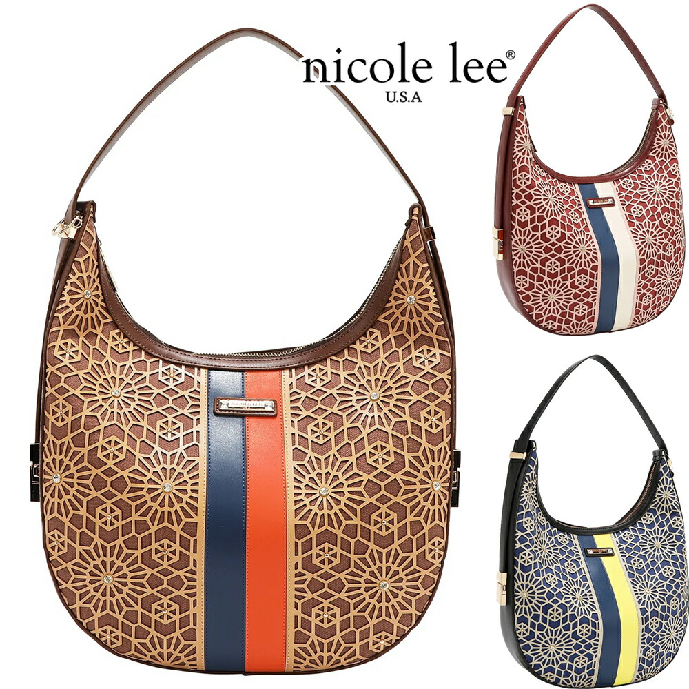 2026新作 分量制限事項！NICOLE LEE ニコールリー LSR17444 GEOMETRIC LASER CUT HOBO BAG レディース シェリー酒生産ライン 幾何学学飾りつけ 幾何学的 レーザとり捨てる ホーボーバッグ バイ色合い 生産ライン石ころ レトロモダン ニコルロバート・エドワード・リー 切り絵 ショルダーバッグ 三日月御徒面子 成年者