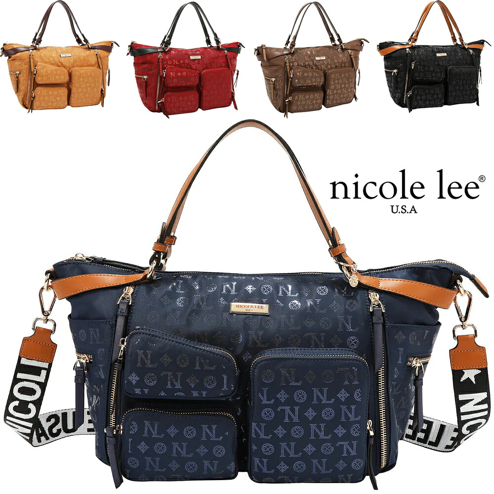2026 分量制限事項 NICOLE LEE ニコールリー P17528 MONOGRAM LOGO SHOPPER BAG モノグラムロゴタイプ ショルダーバッグ 大きめ 豆の町 レディース ナイロン ショッパー ハンドバック 体育館御徒面子 30代 40代 20代 インスタ 通い通学 2WAY たわい無い バイ色合い 心地よい マザーズ