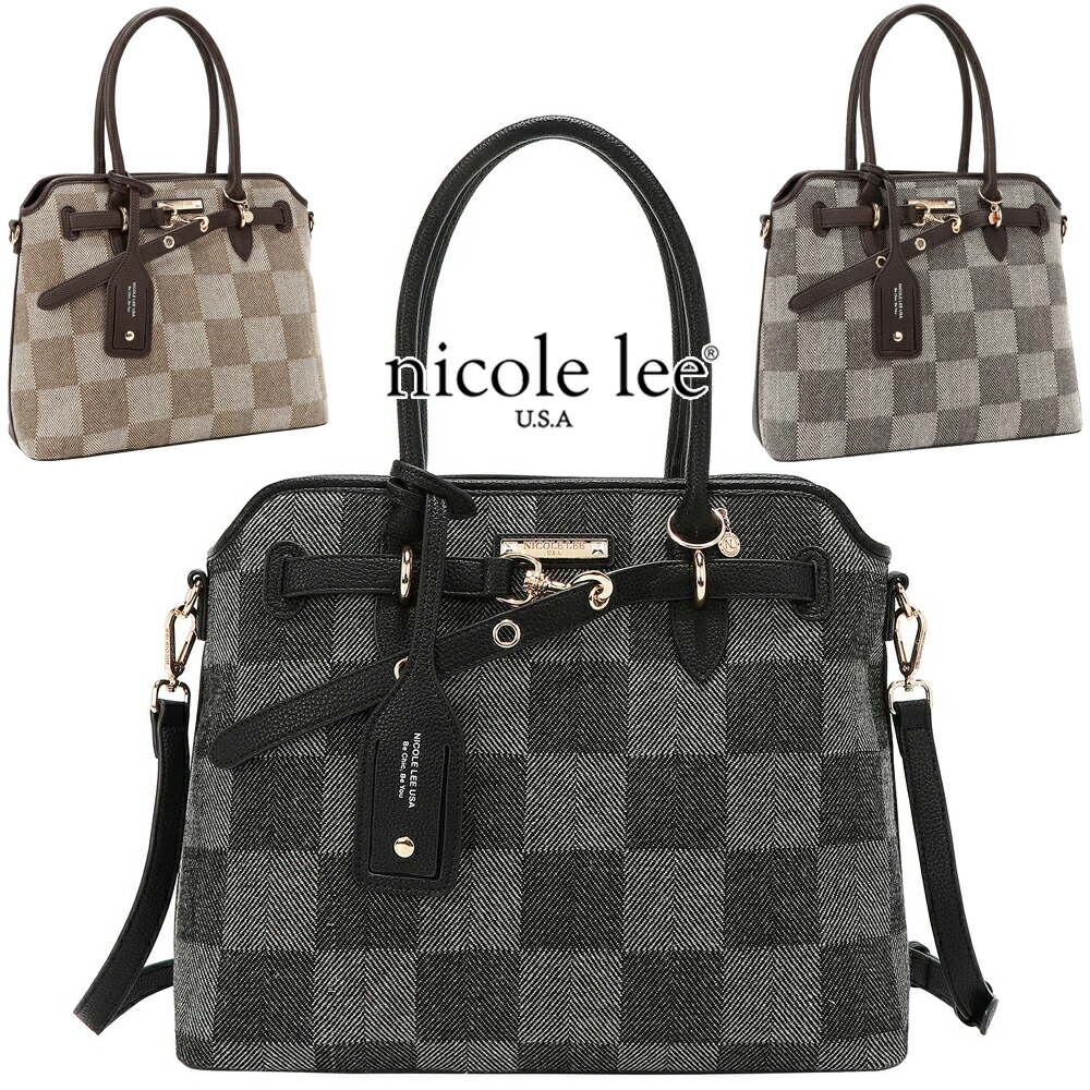 2026新作 数量限定 NICOLE LEE ニコールリー P17521 CHIC CHECK TOTE BAG トートバッグ ショルダーバッグ ビジネスバッグ 鞄 クラシカルなチェック柄 通勤通学 ヴィーガンレザー 2WAY ショルダー 上品 リッチ 20代 30代 40代 50代 60代 ベルト装飾 スタイリッシュ 格子模様｜ANGELINA - アンジェリーナ