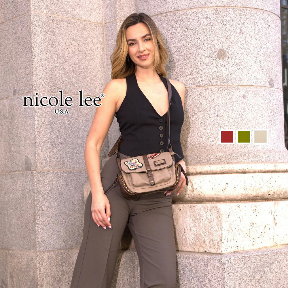 2026新作 数量限定 NICOLE LEE ニコールリー P17469 VINTAGE PATCH SHOULDER BAG ショルダーバッグ バック ニコルリー 30代 40代 20代 50代 ヴィンテージ感 パッチデザイン ビンテージ ワッペン ナナメ掛けショルダーバッグ アンティーク メッセンジャー 学生カバン レトロ｜ANGELINA - アンジェリーナ 16,060円