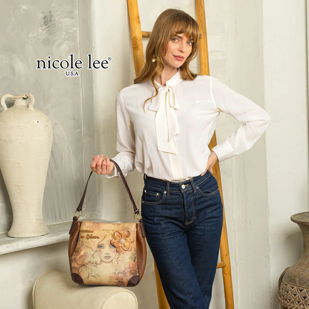 2026新作 寸法押さえる NICOLE LEE ニコールリー ROL17643 REFLECTION OF LOVE HANDBAG ヴィンテージ 赤銅色 工芸 ショルダーバッグ 古典的  3WAY 一肩肉 トートバッグ 図面 ローマン的 工芸 御花約款 花束 刺しゅう ビーズ スパンコール 大きめ