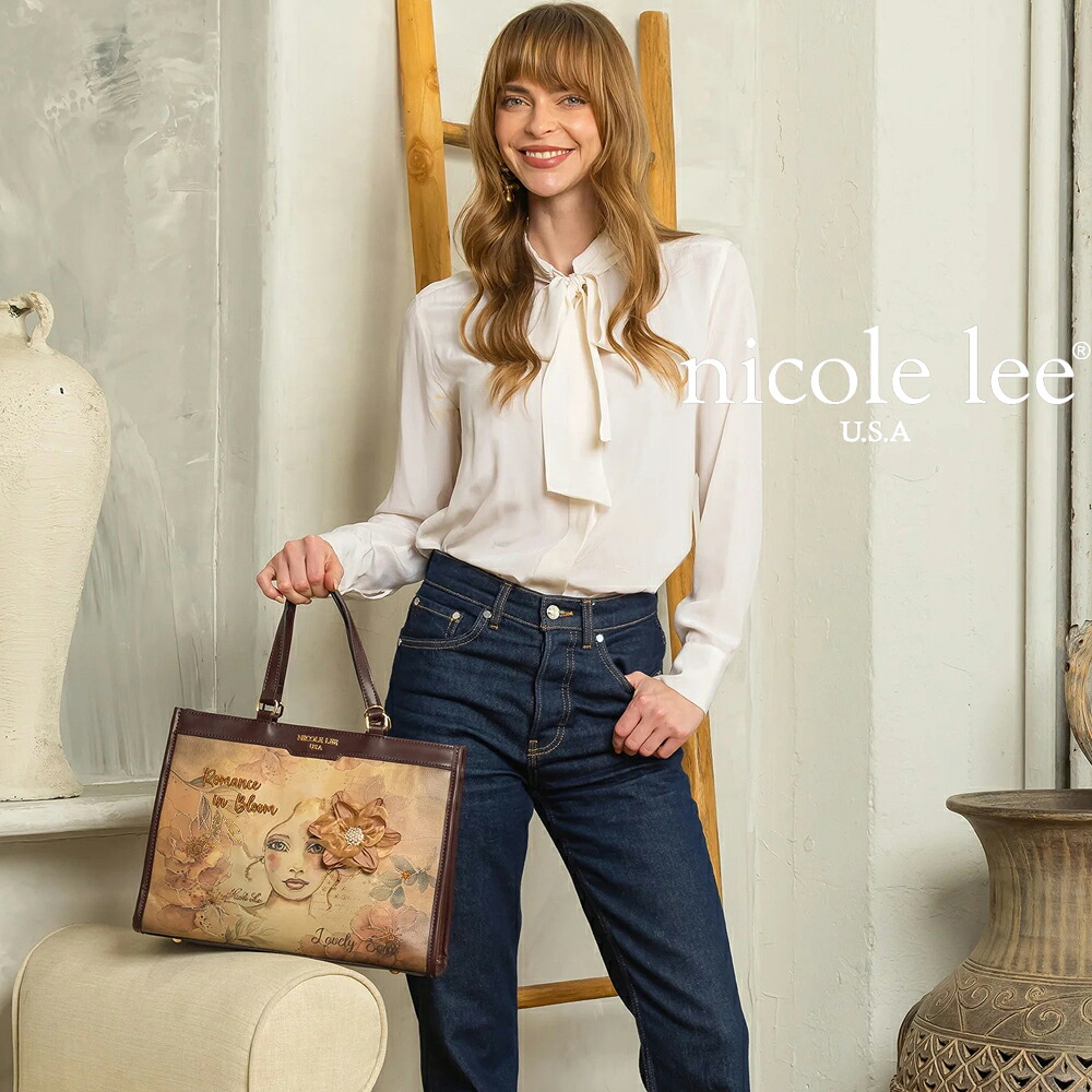 2026新作 分量制限事項 NICOLE LEE ニコールリー ROL17642 REFLECTION OF LOVE TOTE BAG ヴィンテージ 赤銅色 作物 ショルダーバッグ 古典的  2WAY ハンドバック トートバッグ 図面 ローマン的 作物 御花科目 胸花 刺しゅう ビーズ スパンコール 大きめ