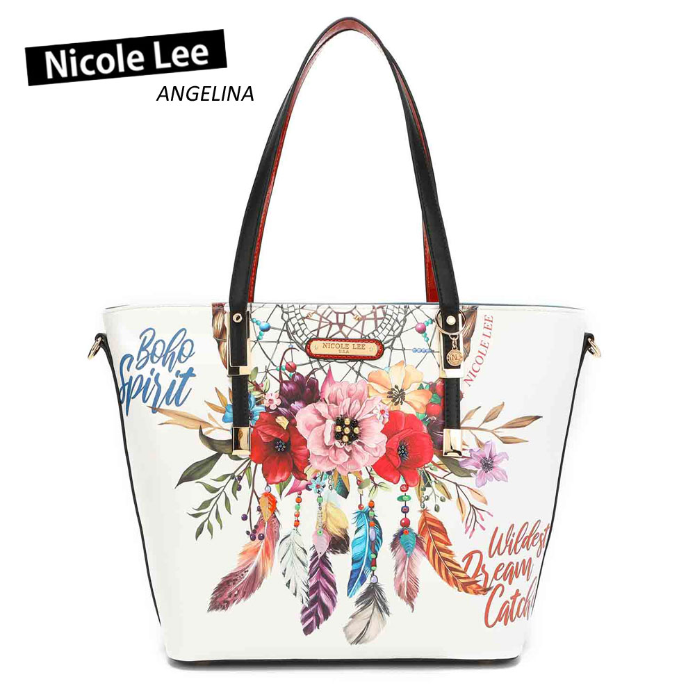 数量は多 12 26 21ss Nicole Lee ニコールリー Bow Bohemian White レディース ドリームキャッチャー フラワー 花柄 デッサン 羽根 トートバッグ ハンドバッグ ショルダー ビジュー ビーガンレザー ヴィーガン 30代 40代 代 春夏秋冬 魔除け お守り 人気no