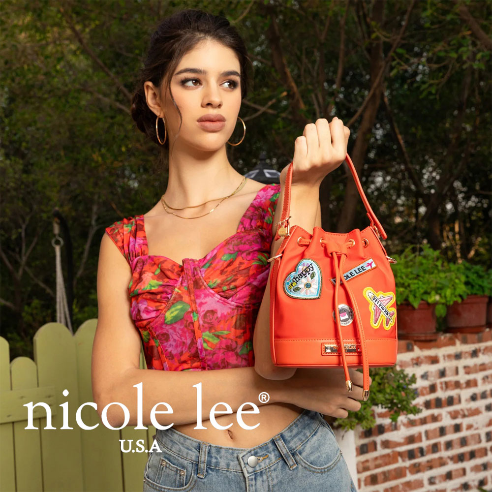 物量制限事項 NICOLE LEE ニコールリー N17234 2WAY カラーパッチバケットバッグ ハンドバック ミニ御徒面子 小さめ ロゴタイプ肩先 ナイロン御徒面子 レディース ビーガンレザー 30代 40代 20代 50代 通い通学 アメリカン受けが良い 紋章 生生しい色合い 合財袋御徒面子