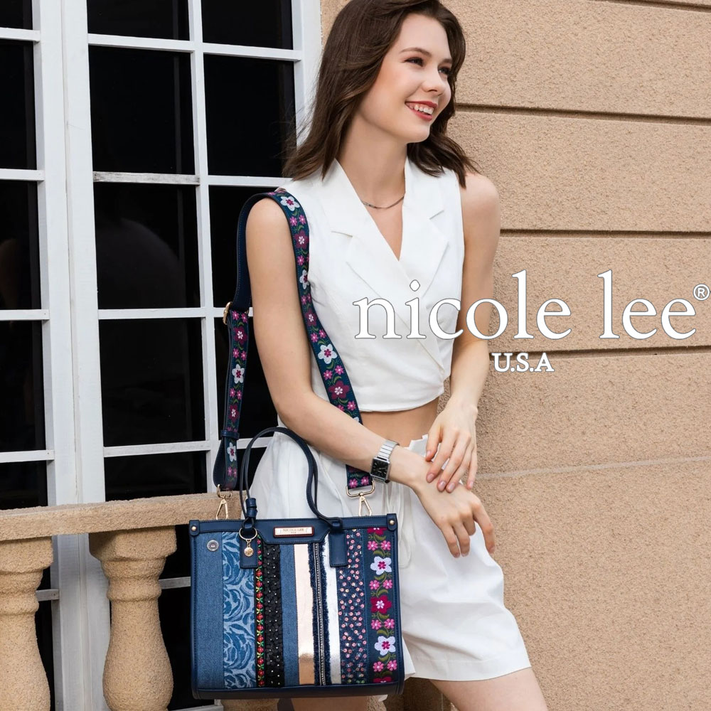 分量制限事項 NICOLE LEE ニコールリー JS17047 パッチフラワーストラクチャードハンドバッグ トートバッグ レディース ジーンズ スパンコール 真四角御徒面子 刺しゅう肩部 通い通学 nicolelee ニコルロバート・エドワード・リー オトナカジュアル デニム 花柄 刺しゅう フローラル 雅びやか