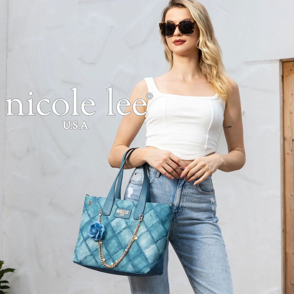 分量制限事項 NICOLE LEE ニコールリー P17093 ブルーフラワートート 2WAY ショルダートートバッグ レディース ジーンズ キルティングパッチワーク 刺しゅう 通い通学 nicolelee ニコルロバート・エドワード・リー オトナカジュアル デニム パール チェーン店 雅びやか 雅びやか 胸花 編み目