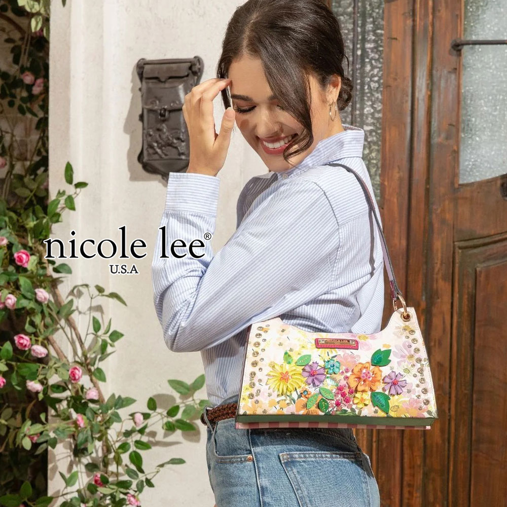 寸法押さえる NICOLE LEE ニコールリー DB17255 DREAMS BLOSSOM ハンドバック  ショルダーバッグ パステルカラー ビーガンレザー 30代 40代 20代 50代  御花 結晶ビーズ 色つや石ころ  御祝い 花束 花柄 ハレノヒ 桜さくら色縞模様 晴れ晴れしい 刺しゅう