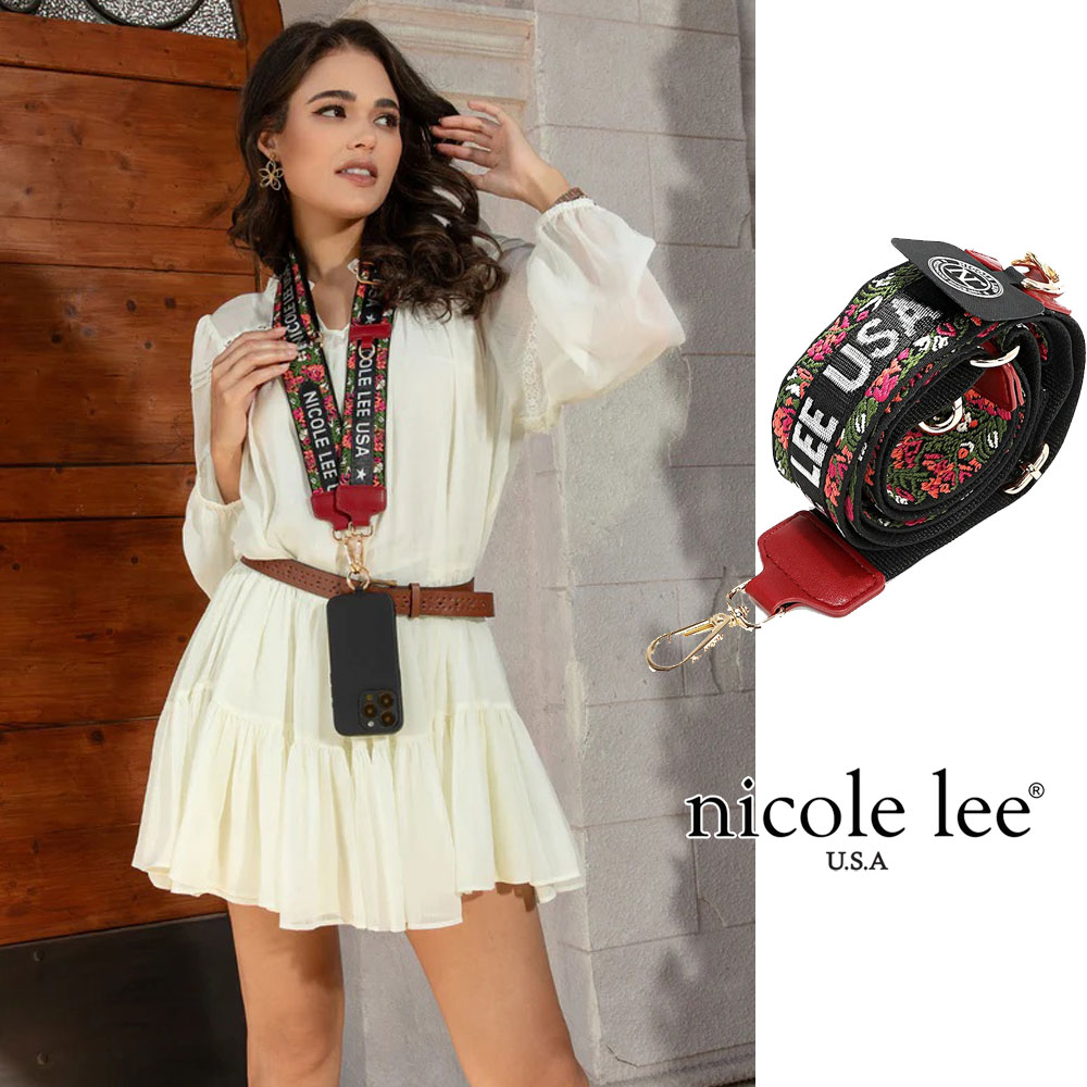 寸法押さえる NICOLE LEE ニコールリー SHD7814 ローザフラワー マルチユース 持ちはこぶ同盟罷工一回りROSAFLOWER ストラップ スマホショルダー ハンドストラップ 30代 40代 20代 50代 差し上げ物 御花刺しゅう フローラル クロスボディストラップ ジャガードロゴ 花柄