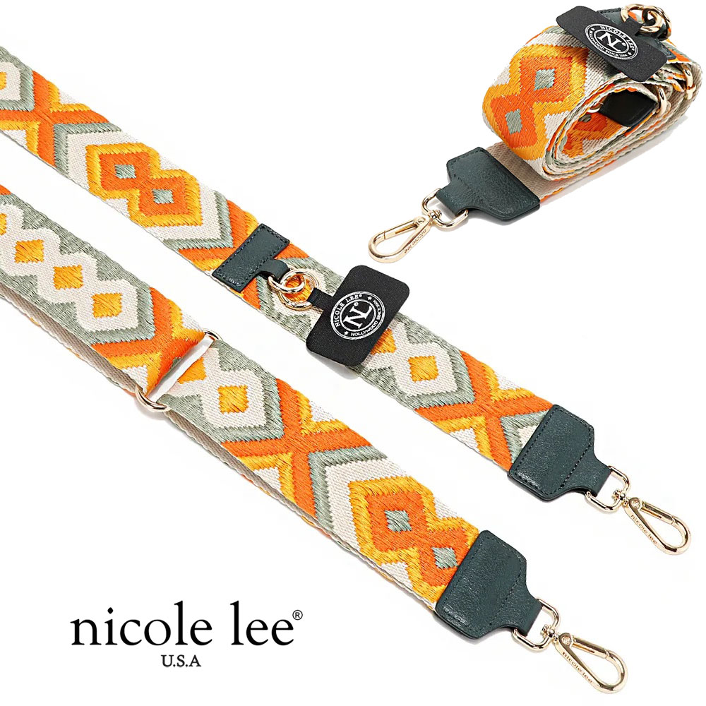 数量限定 NICOLE LEE ニコールリー SHD7820 ZORA 多用途携帯ストラップ オレンジ ショルダーストラップ スマホショルダー ハンドストラップ 30代 40代 20代 50代 プレゼント 刺繍 フローラル クロスボディストラップ ジオメトリック柄 幾何学模様 リストレット