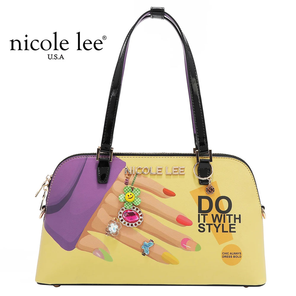 物量制限事項 NICOLE LEE ニコールリー NP17248 NAIL POLISH ネイルポリッシュドームショルダーバッグ ハンドバック  ロゴタイプ肩先 パステルカラー ビーガンレザー 30代 40代 20代 50代  通い通学 珠玉ビジュー 指環 色合い石ころ  黄色 お花 にこお父ちゃん