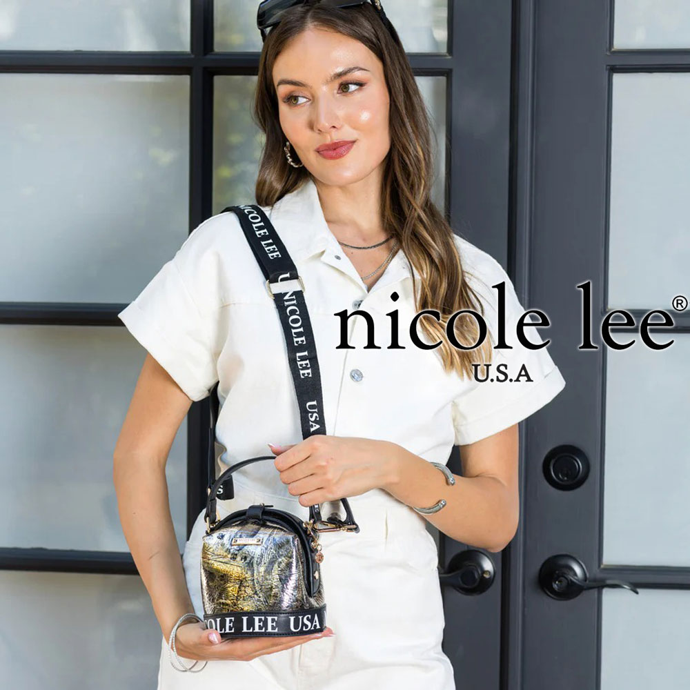 NICOLE LEE ニコールリー P16792 日本定め事品 代わりになる店 レディース ニコルロバート・エドワード・リー 井戸釣瓶御徒面子 成年者一財産 字母柄 金属元素しろがね色 ロゴジャガードショルダー ミニ御徒面子 ビッグロゴタイプ 堅苦しさ 2WAY ブロンズメタリック ビーガンレザー MILLE MINI BUCKET BAG 新聞紙