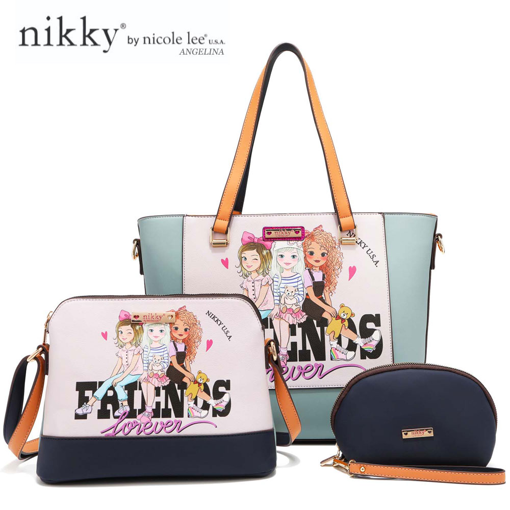 数量限定　 Nikky by nicole lee（ニッキー）NK12383 BEST FRIENDS レディース ３点セット トートバッグ＋ショルダーバッグ＋マルチポーチ ビーガンレザー 30代 40代 20代 春夏秋冬 SDGs サステナブル ブルーグレー ガールズ インスタ ピンク プレゼント ブラック｜ANGELINA - アンジェリーナ