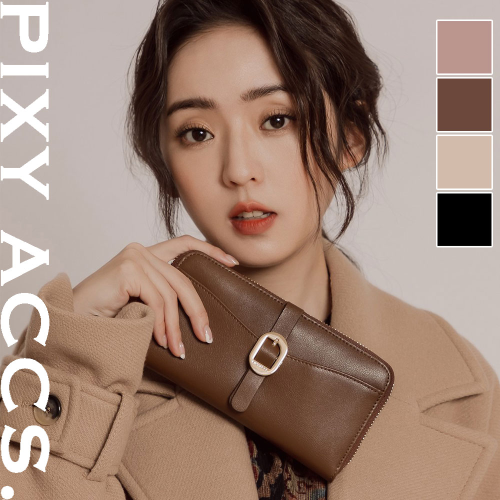 保証付 返品OK  日本正規代理店  PIXY ACCS. ピクシーアックス  PW220007 レディース アンティークバックル ラウンドファスナー 長財布 ウォレット 大人 クラシック エレガント 本革 レザー 人気ブランド 台湾 靈感解鎖拉?真皮長夾 大容量 ロングウォレット 可愛い