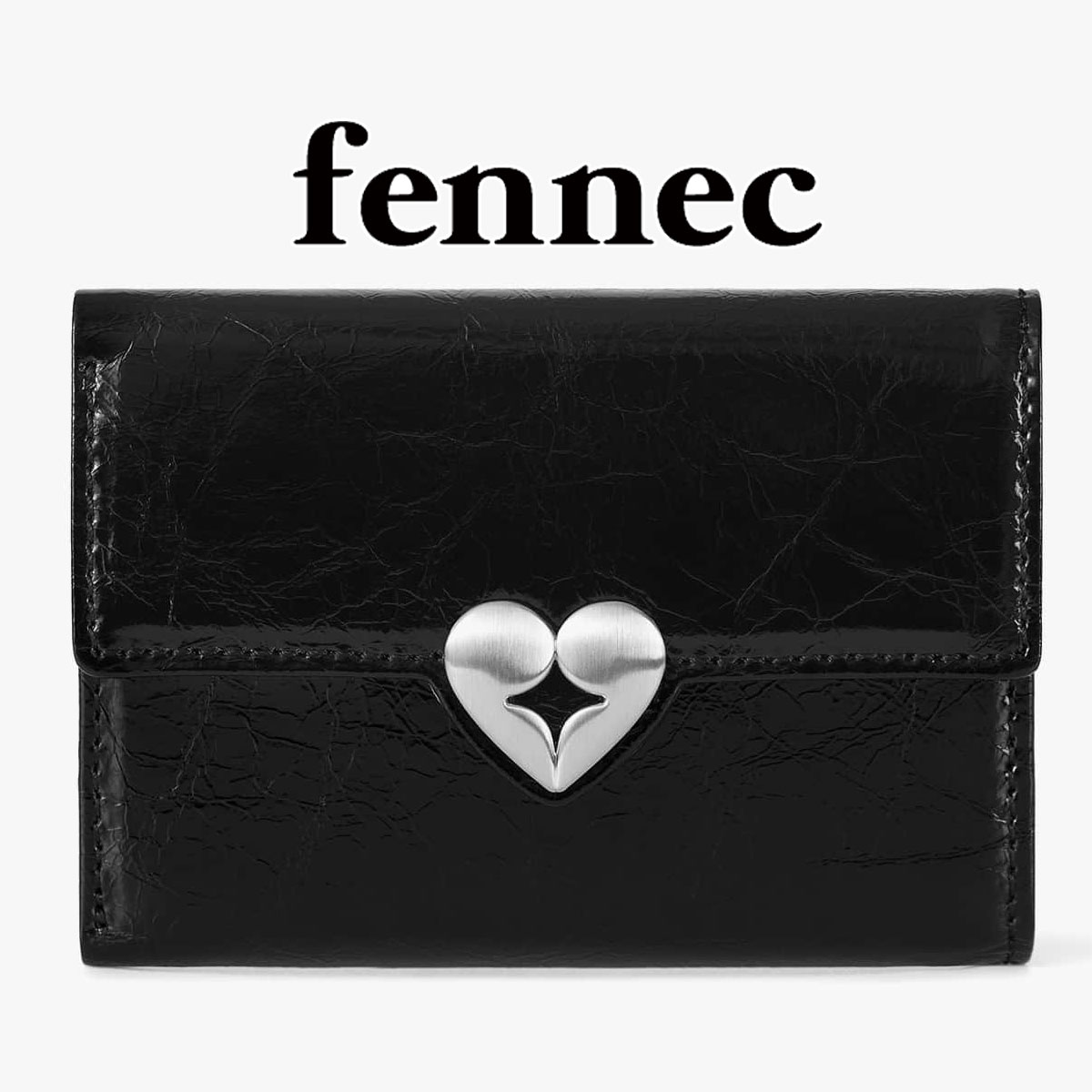 引き受ける付 返品差しゆるす   Fennec フェ素っ首 日本 置き目品 2026 日本未入荷ブランド名 HEARTY FLAP WALLET 金属元素 ハート形 パウダーコンパクト 本革 なめし革  紙入れ ヴィンテージ 30代 40代 50代 60代 ショートウォレット 黒 カウなめし革 折りたたみ紙入れ 通い通学 レディース ミニ紙入れ ユニ一発やる