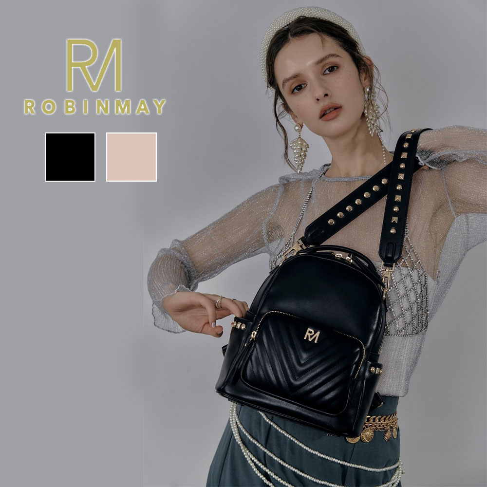 保証付 返品OK  正規品  ROBINMAY ロビンメイ  D098 Custer Backpack (M) 2.0 レディース RMロゴ ロックスタッズ リュックサック トートバッグ ショルダー 3WAY 春夏秋冬 ビーガンレザー ヴィーガン 30代 40代 50代 60代 公式 斯特後背包(M) バックパック キルティング