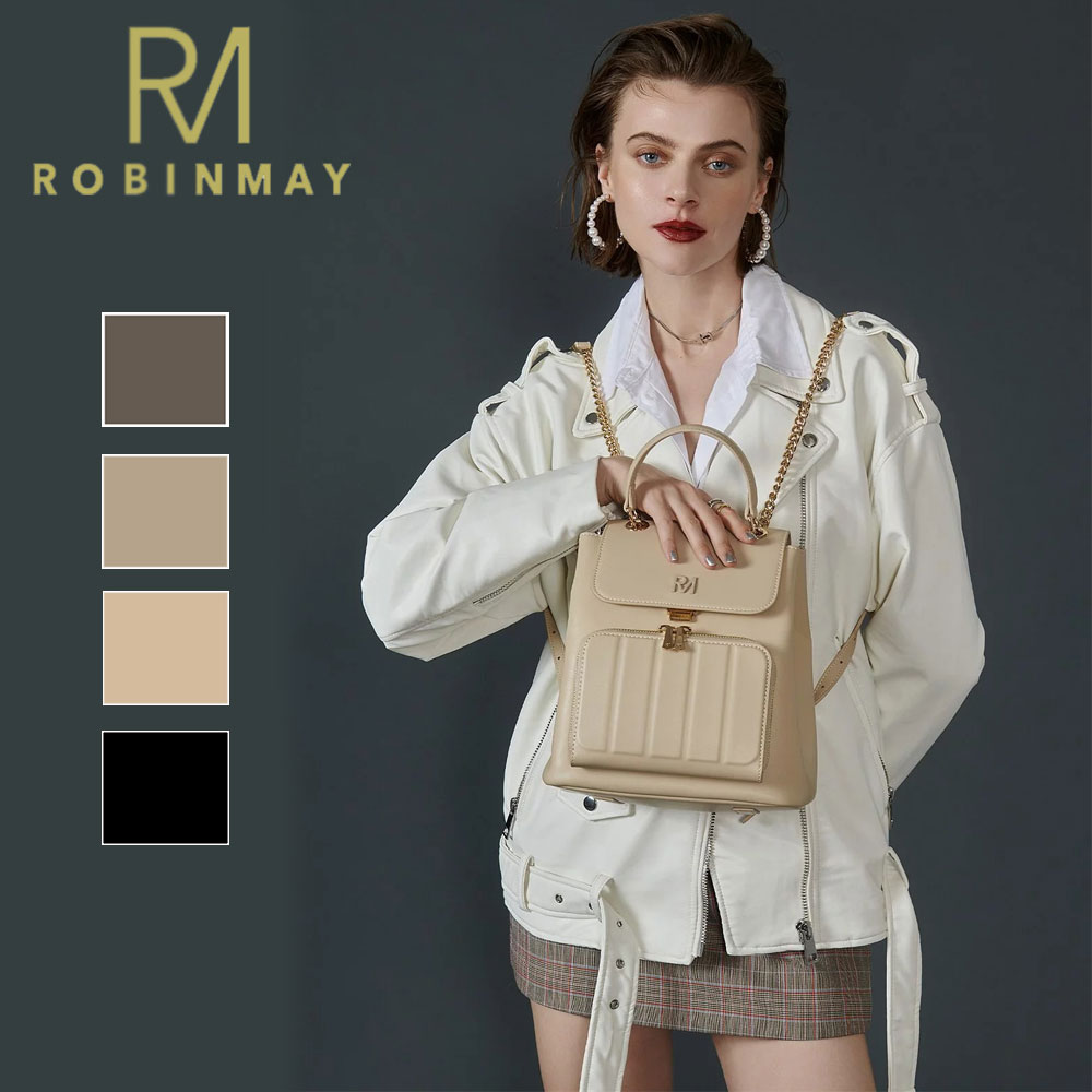 保証付 返品OK  正規品  ROBINMAY ロビンメイ  D099 Charming Backpack レディース RMロゴ ゴールド リュックサック トートバッグ チェーンショルダー 2WAY 春夏秋冬 ビーガンレザー ヴィーガン 30代 40代 50代 60代 公式 魅特魔法後背包 バックパック マザーズバッグ