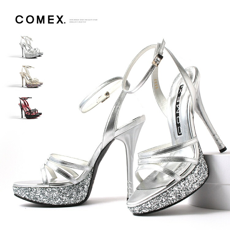 COMEX サンダル ハイヒール ピンヒール ラメ ヒール13cm アンクルストラップ 日本製