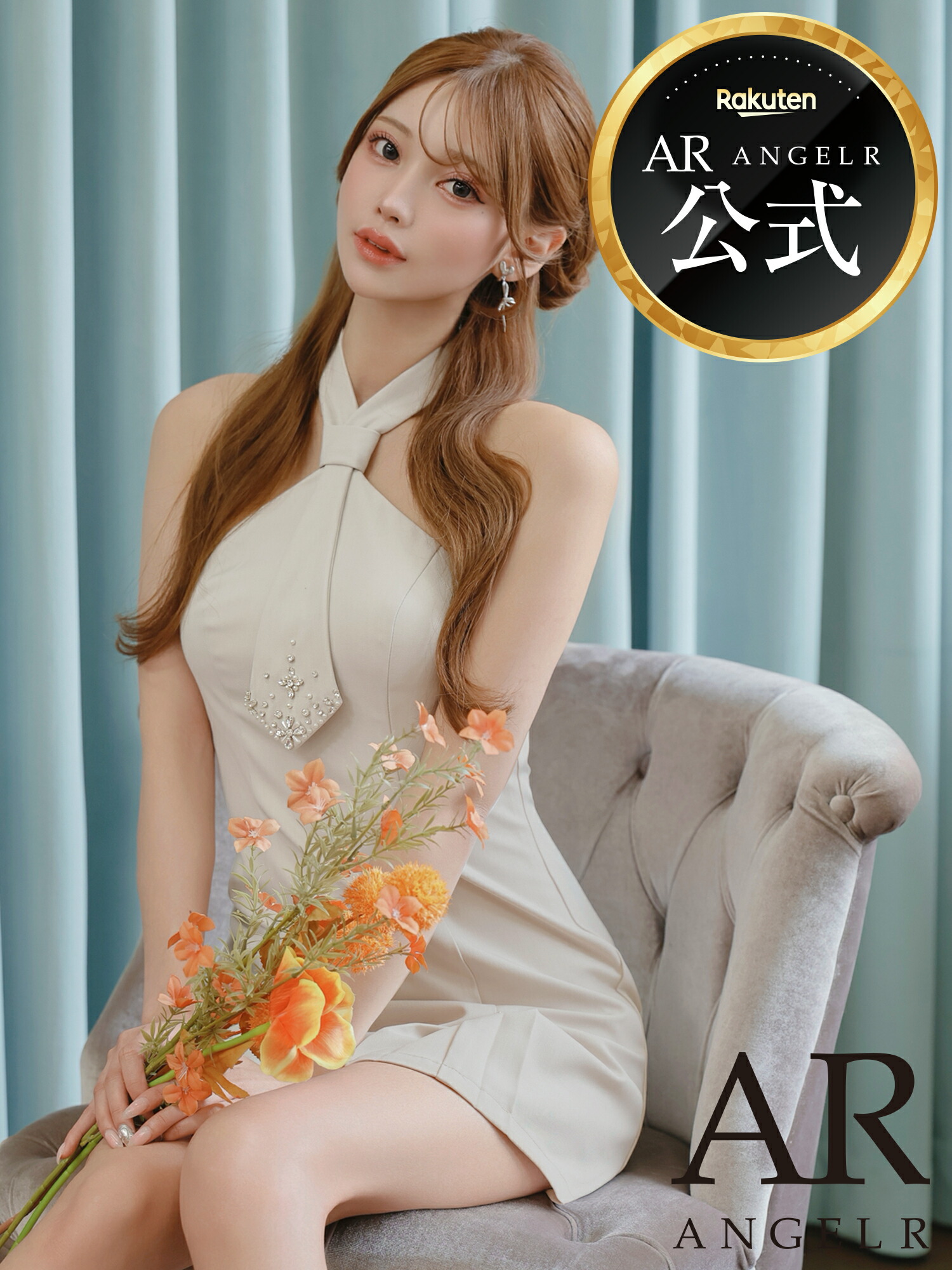 【公式ストア限定プレゼント付】AngelR [エンジェルアール] AR25241 ミニドレス ノースリーブ ネクタイ パール ビジュー プリーツ フレアマイクロミニ AR25241