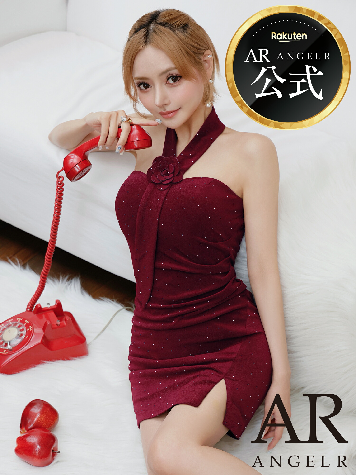 【堅苦しさバス発着場制限事項差し上げ物付】AngelR [天使アール] AR25858 ミニお召しもの ホルターネック デコルテフラワー ラメ タイトミニ AR25858