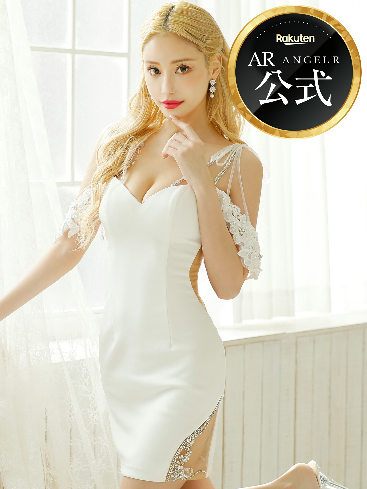 【堅苦しさバス発着場制限事項差し上げ物付】Angel R 天使アール [フラワーレースパールビジューオープンショルダーミニドレス]ミニお召しもの ノースリーブ ビジュー 待ち合い室 寄りあい 韓国お召しもの キャバドレス AR23817