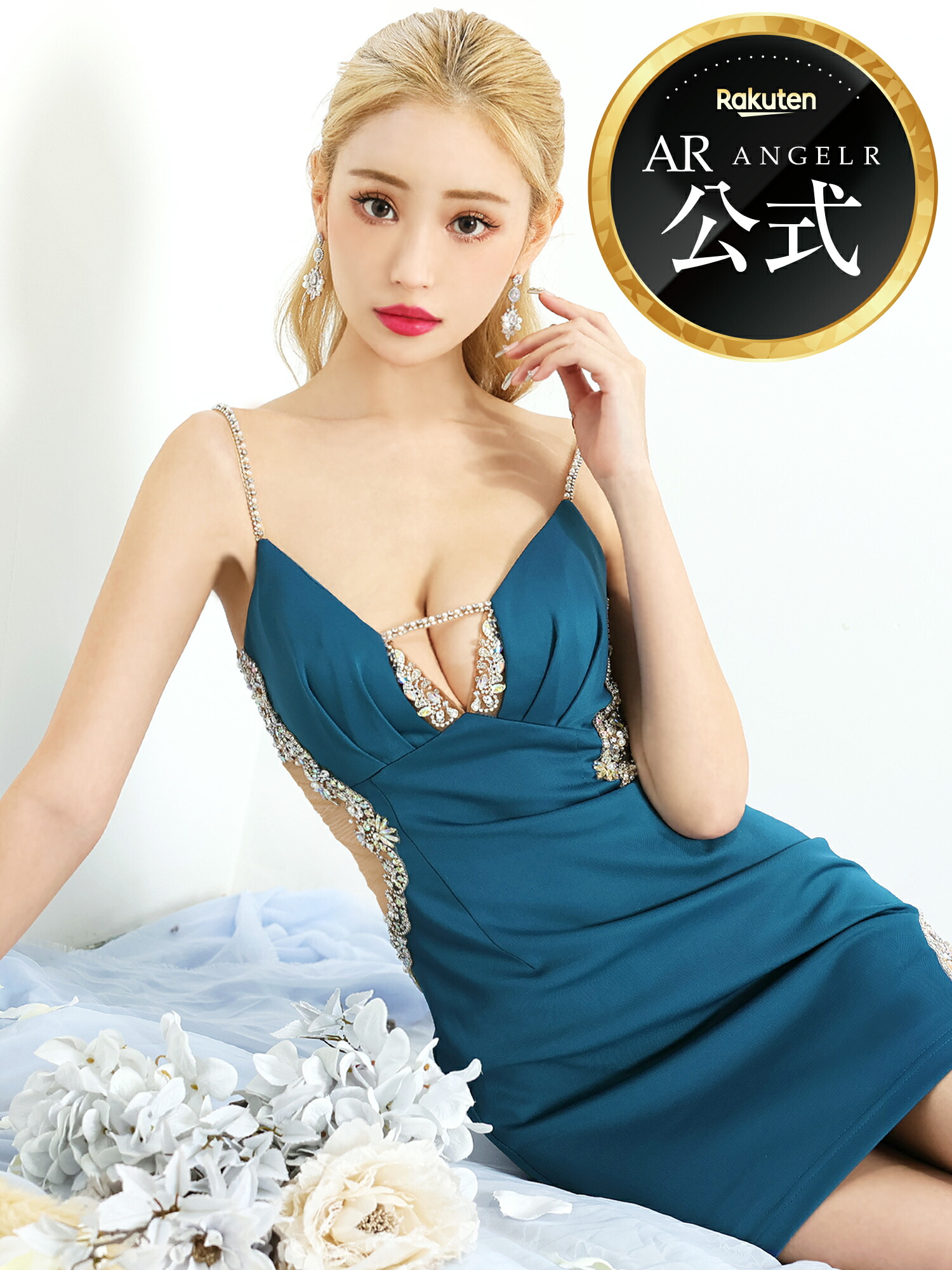 【公式ストア限定プレゼント付】Angel R エンジェルアール [バストサイドスパンコールパールビジューキャミ&mdash;ルミニドレス]ミニドレス ノースリーブ ビジュー ラウンジ パーティー 韓国ドレス キャバドレス AR23305｜Angel R 公式店