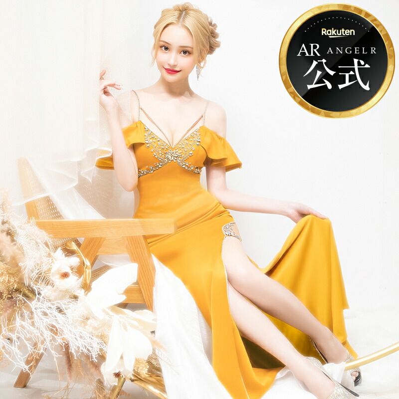 【公式ストア限定プレゼント付】AngelR [エンジェルアール] フリルオフショルダー / バストビジュー / / ロングドレス ビジュー ラウンジ パーティー 韓国ドレス キャバドレス AR24839