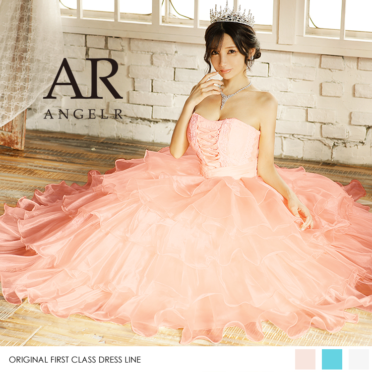 【楽天市場】AngelR エンジェルアール ロングドレス ウェディングドレス プリンセスドレス ベアトップ レース オーガンジー セクシー